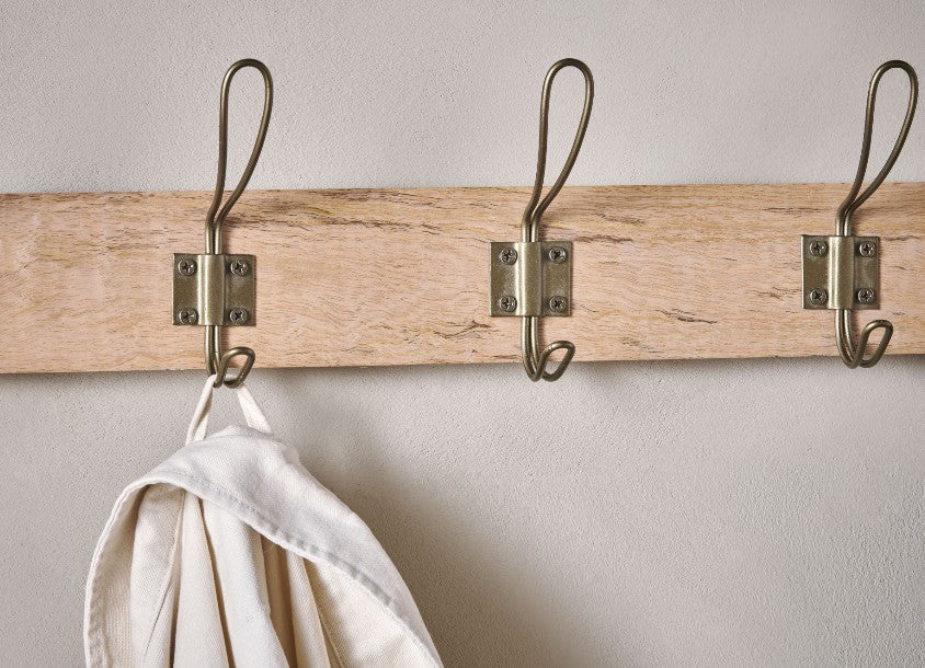 Ankita Mango Wood & Iron Hooks - Natural & Antique Brass - Small