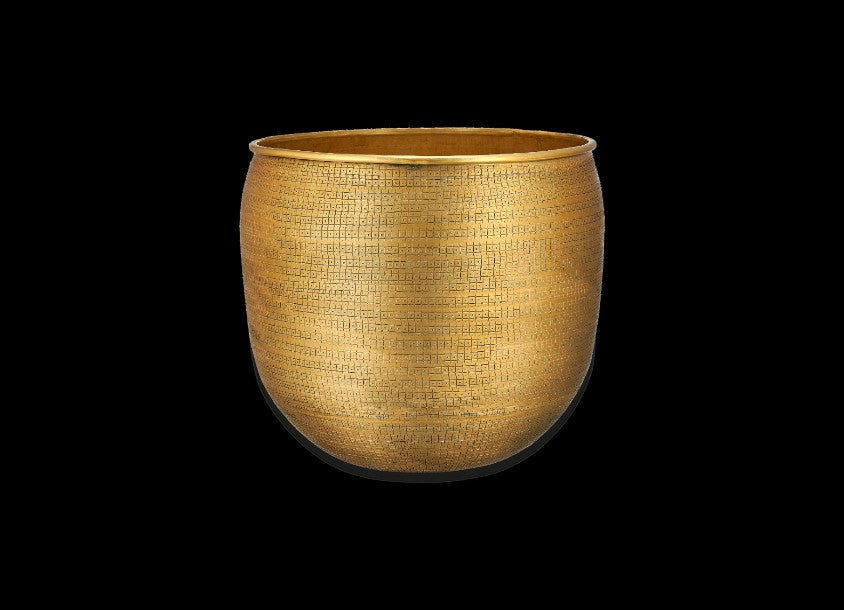 Tembesi Etched Planter - Antique Brass