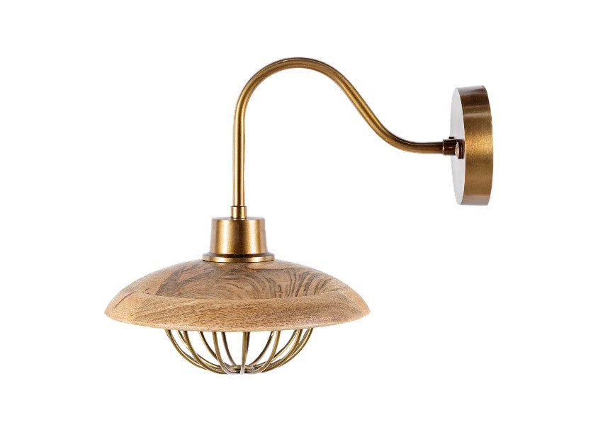 Chakai Mango Wood Wall Lamp - Natural & Antique Brass