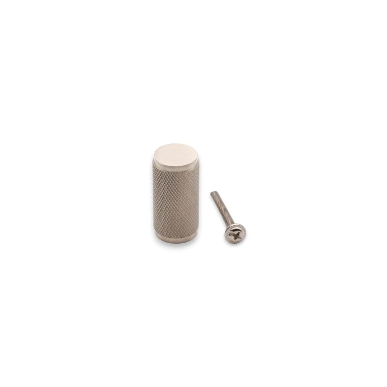 Poignée de placard cylindrique moletée, argent satiné
