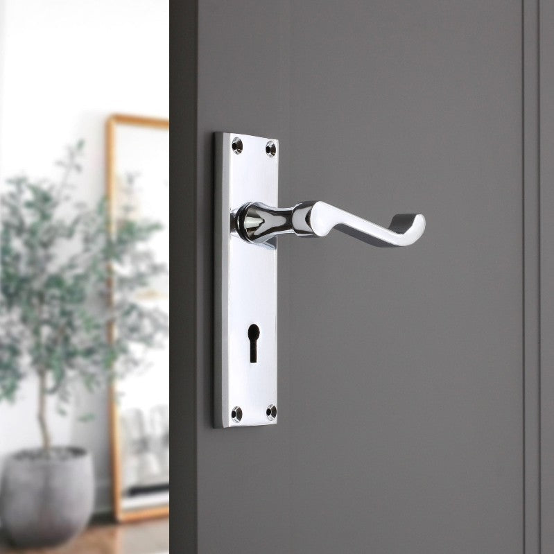 Victorian Scroll Lock Lever Handle 150mm Polished Chrome