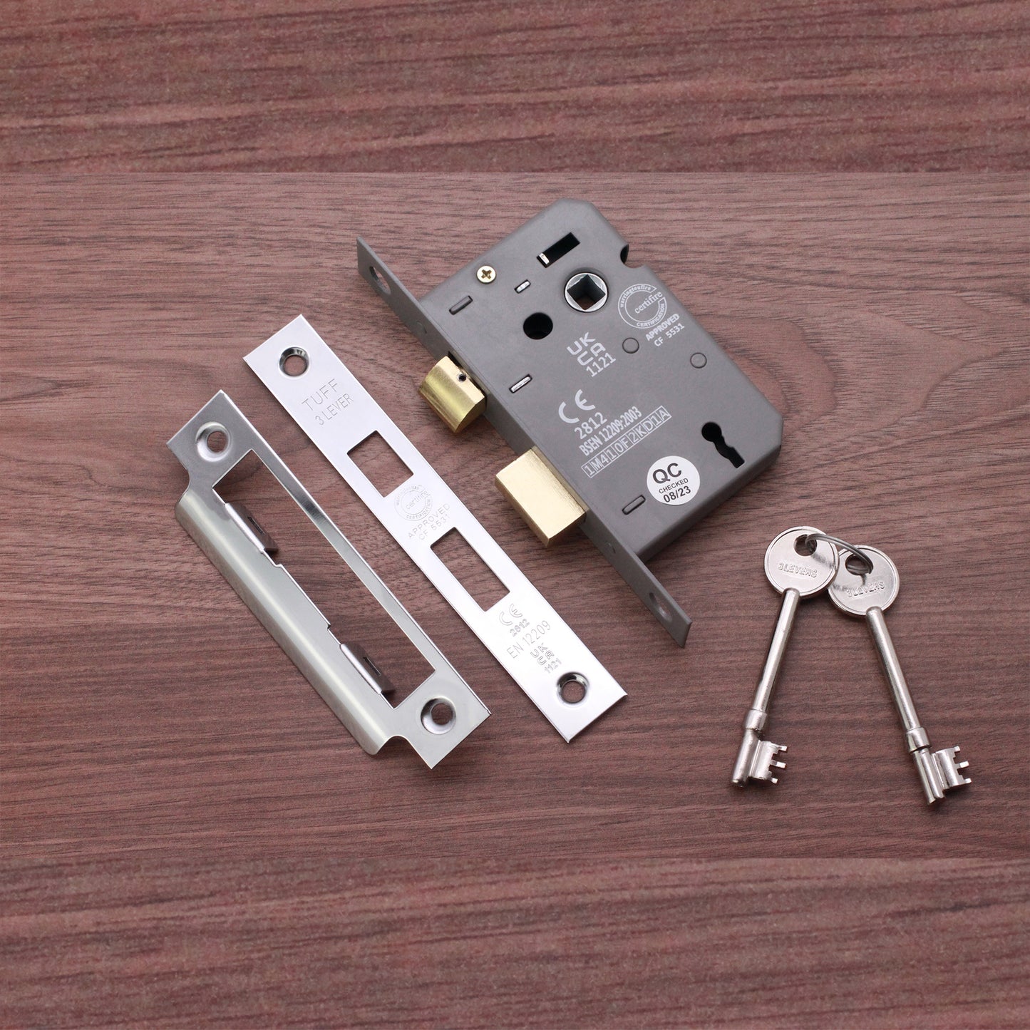 2.5" CE 3 Lever Mortice Sash Lock FD60 - Polished Chrome