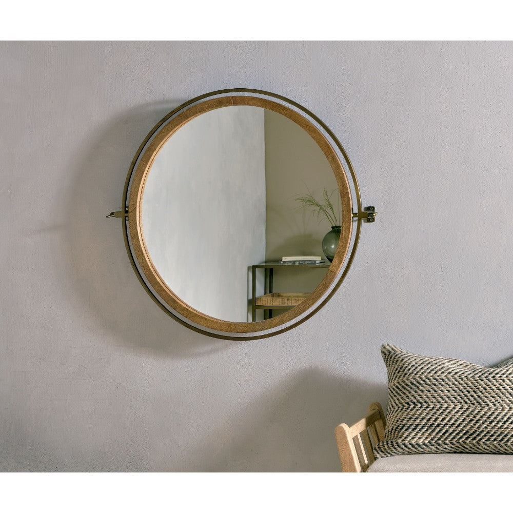 Mango Wood & Iron Round Swivel Mirror Home Decor