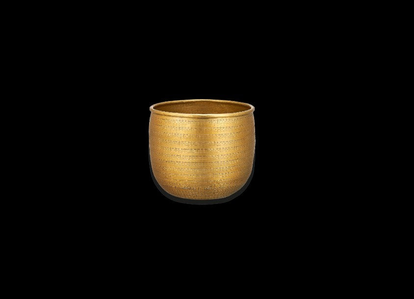 Tembesi Etched Planter - Antique Brass