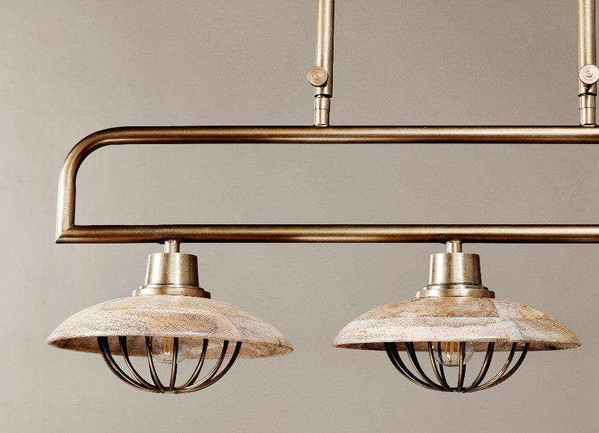 Chakai Mango Wood Pendant Lamp - Natural & Antique Brass