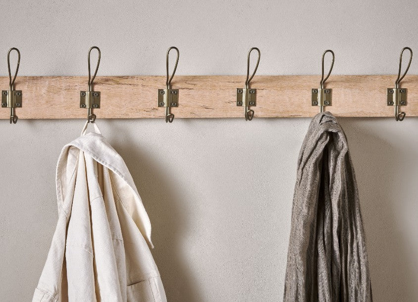 Ankita Mango Wood & Iron Hooks - Natural & Antique Brass - Large
