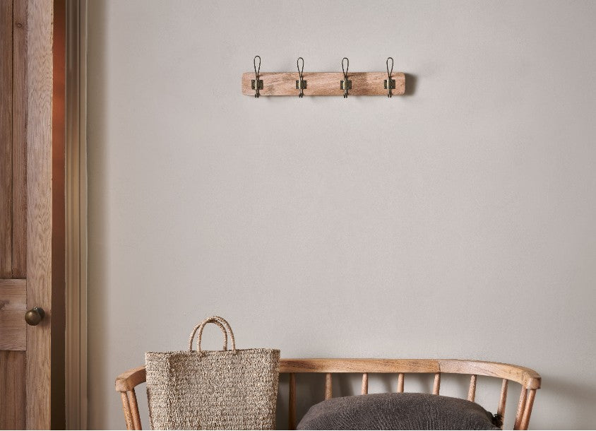 Ankita Mango Wood & Iron Hooks - Natural & Antique Brass - Small