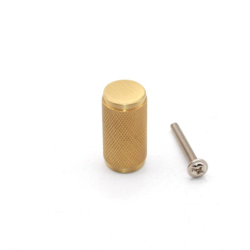 Poignée de placard cylindrique moletée en laiton satiné