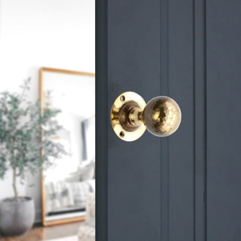 Hammered Ball Mortice Door Knob Aged Brass
