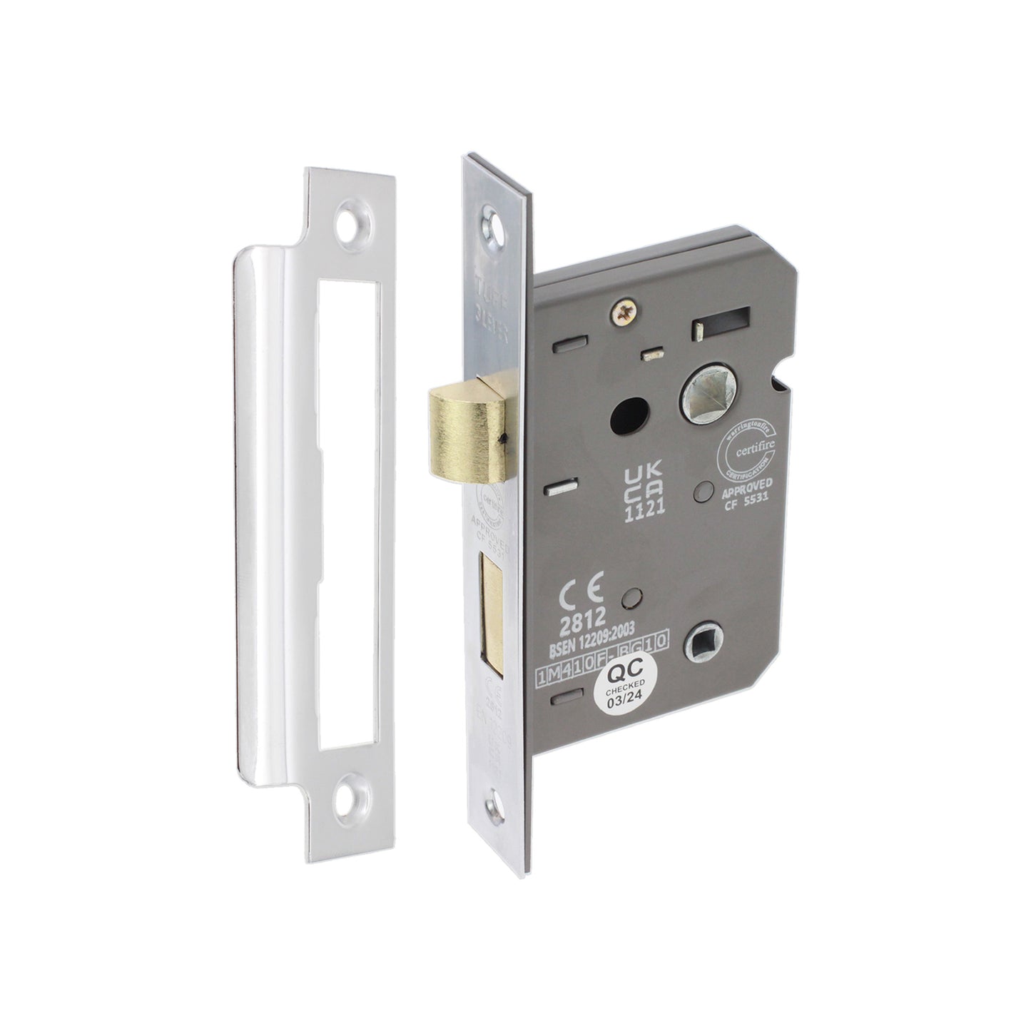 Serrure de salle de bain à 3 leviers CE 2,5" FD60 - Chrome poli