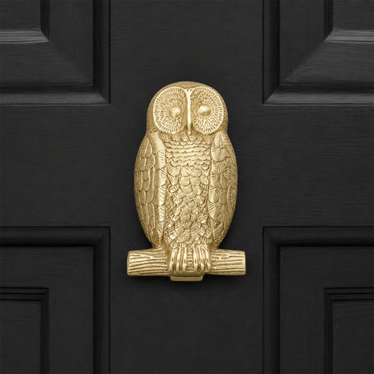 Heurtoir de porte hibou en laiton satiné