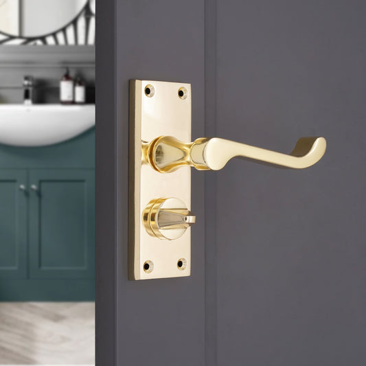 Victorian Scroll Privacy Lever Handle 115mm Polished Brass
