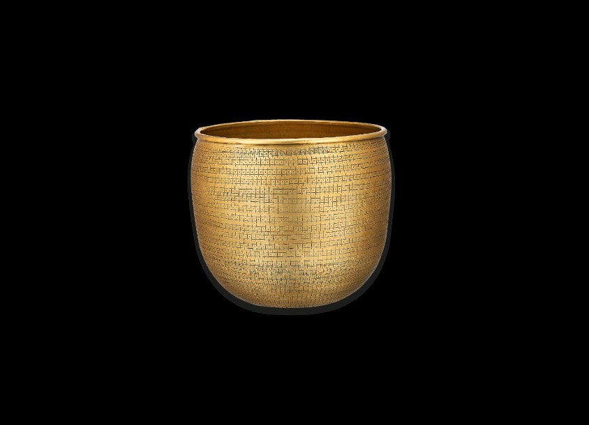 Tembesi Etched Planter - Antique Brass
