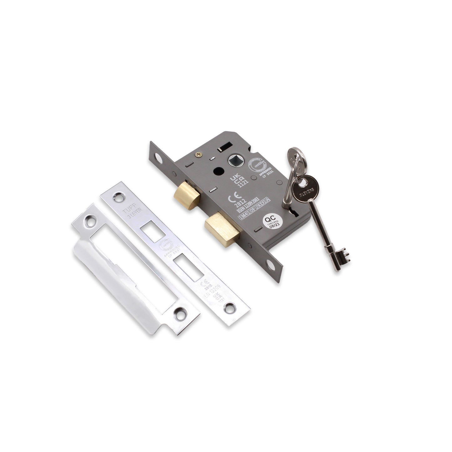 2.5" CE 3 Lever Mortice Sash Lock FD60 - Polished Chrome