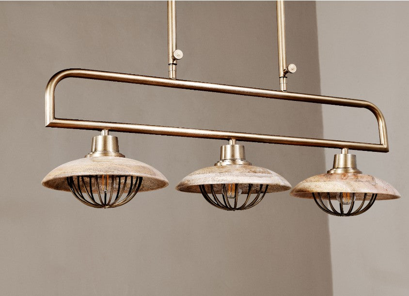 Chakai Mango Wood Pendant Lamp - Natural & Antique Brass