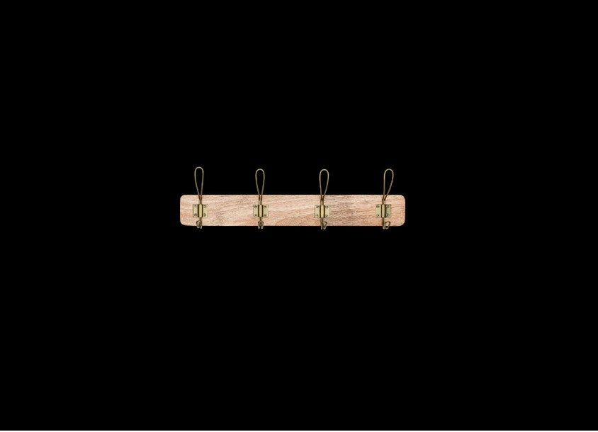 Ankita Mango Wood & Iron Hooks - Natural & Antique Brass - Small
