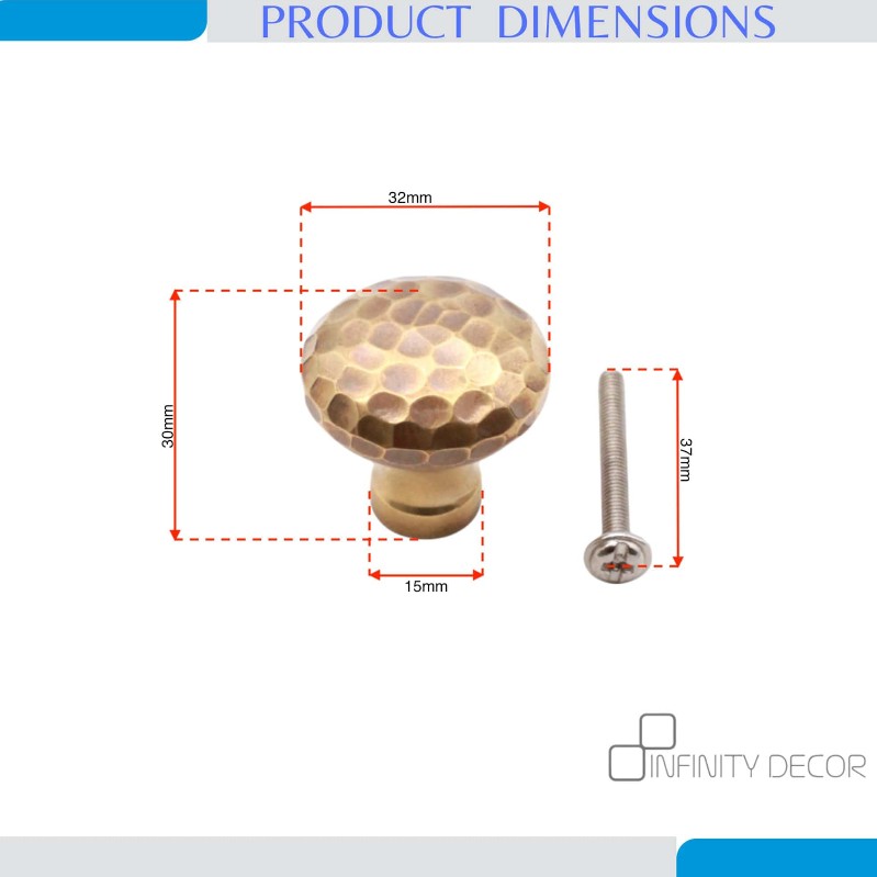 Gehämmerter Pilz-Schrankknopf, 32 mm, gealtertes Messing