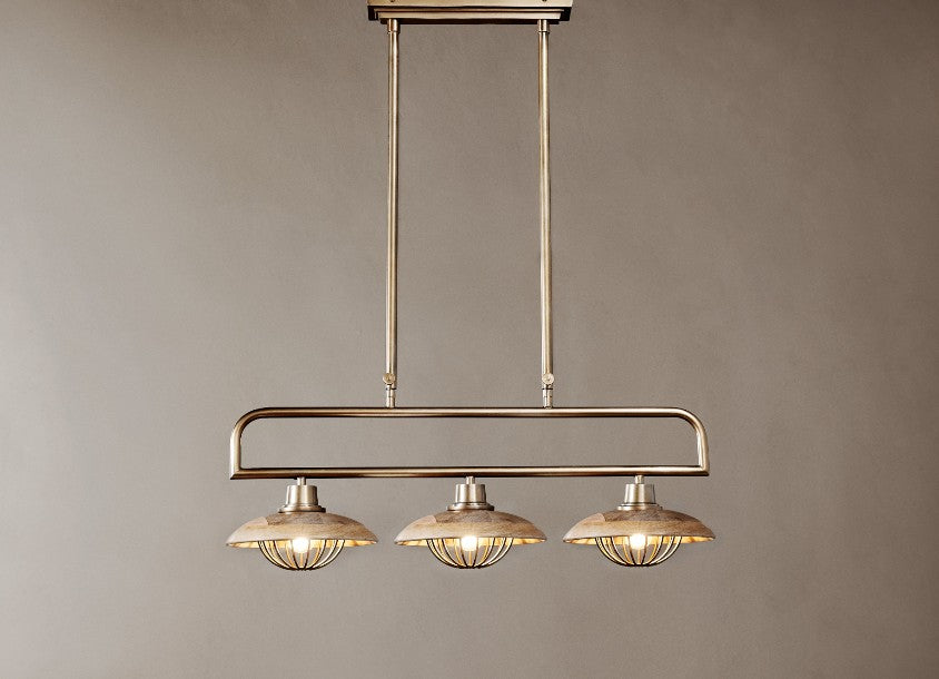 Chakai Mango Wood Pendant Lamp - Natural & Antique Brass