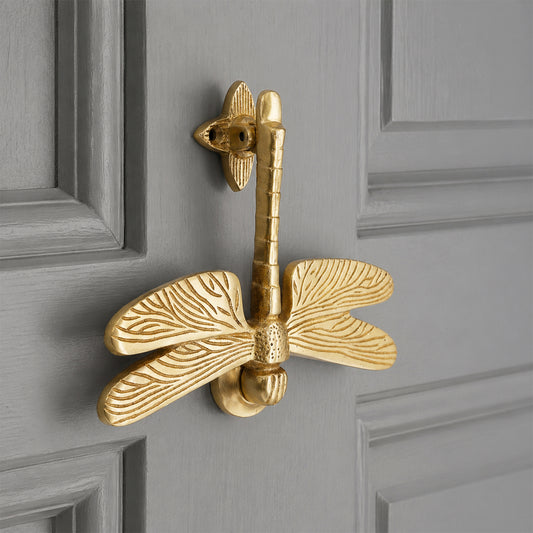Heurtoir de porte libellule en laiton satiné