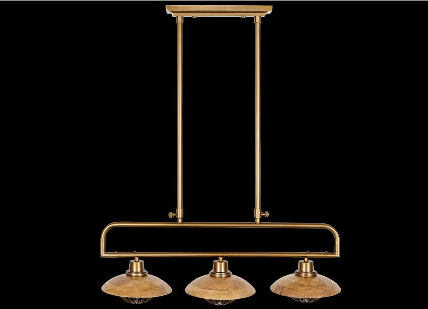 Chakai Mango Wood Pendant Lamp - Natural & Antique Brass
