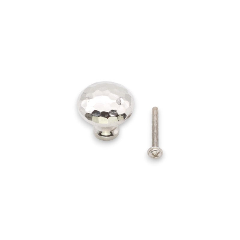 Bouton de placard en forme de champignon martelé, 32 mm, nickel poli