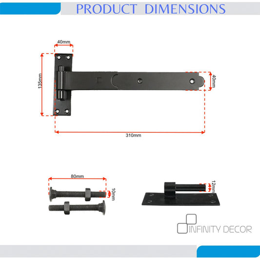 Hook and Band Hinge (2)- Straight 12" - 300mm Black