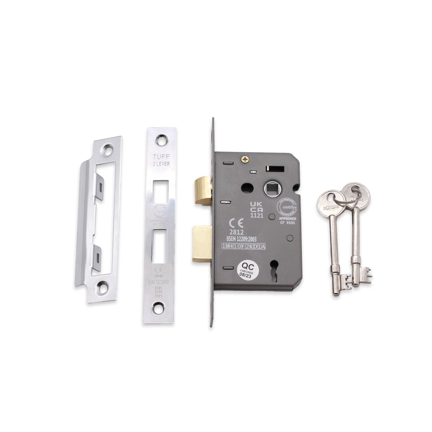 2.5" CE 3 Lever Mortice Sash Lock FD60 - Polished Nickel