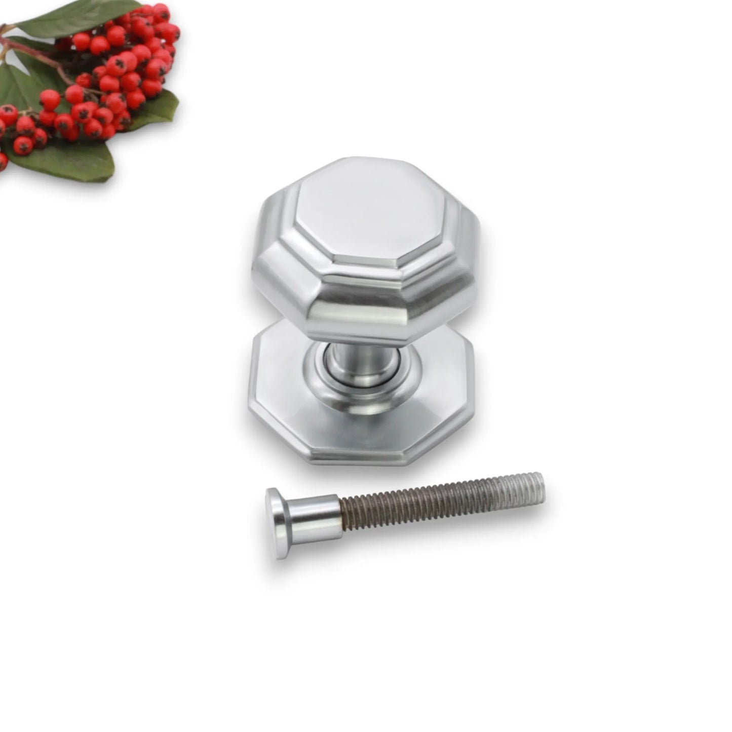 Octagonal Centre Door Knob Satin Chrome Home Decor