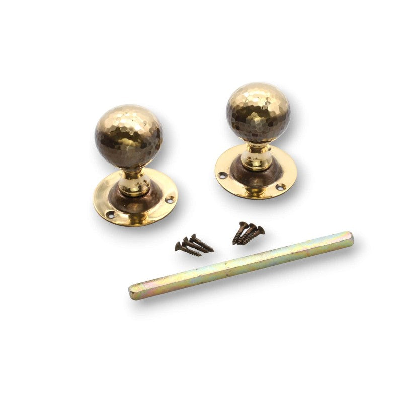 Hammered Ball Mortice Door Knob Aged Brass