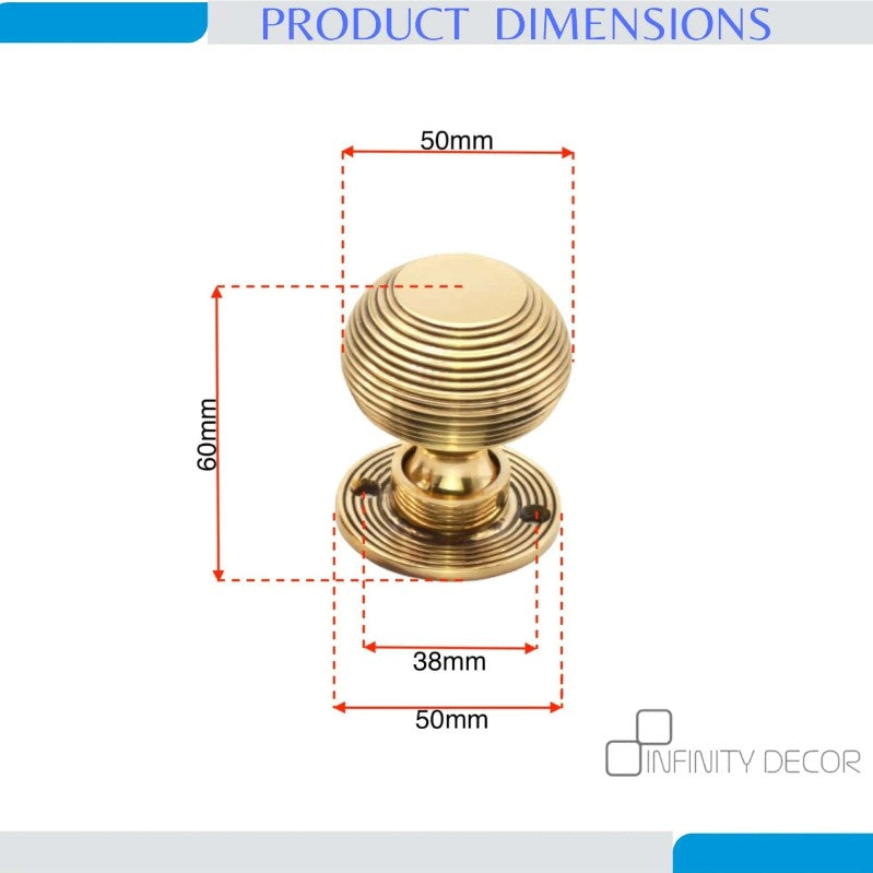 Beehive 50mm Rim/Mortice Door Knob Aged Brass