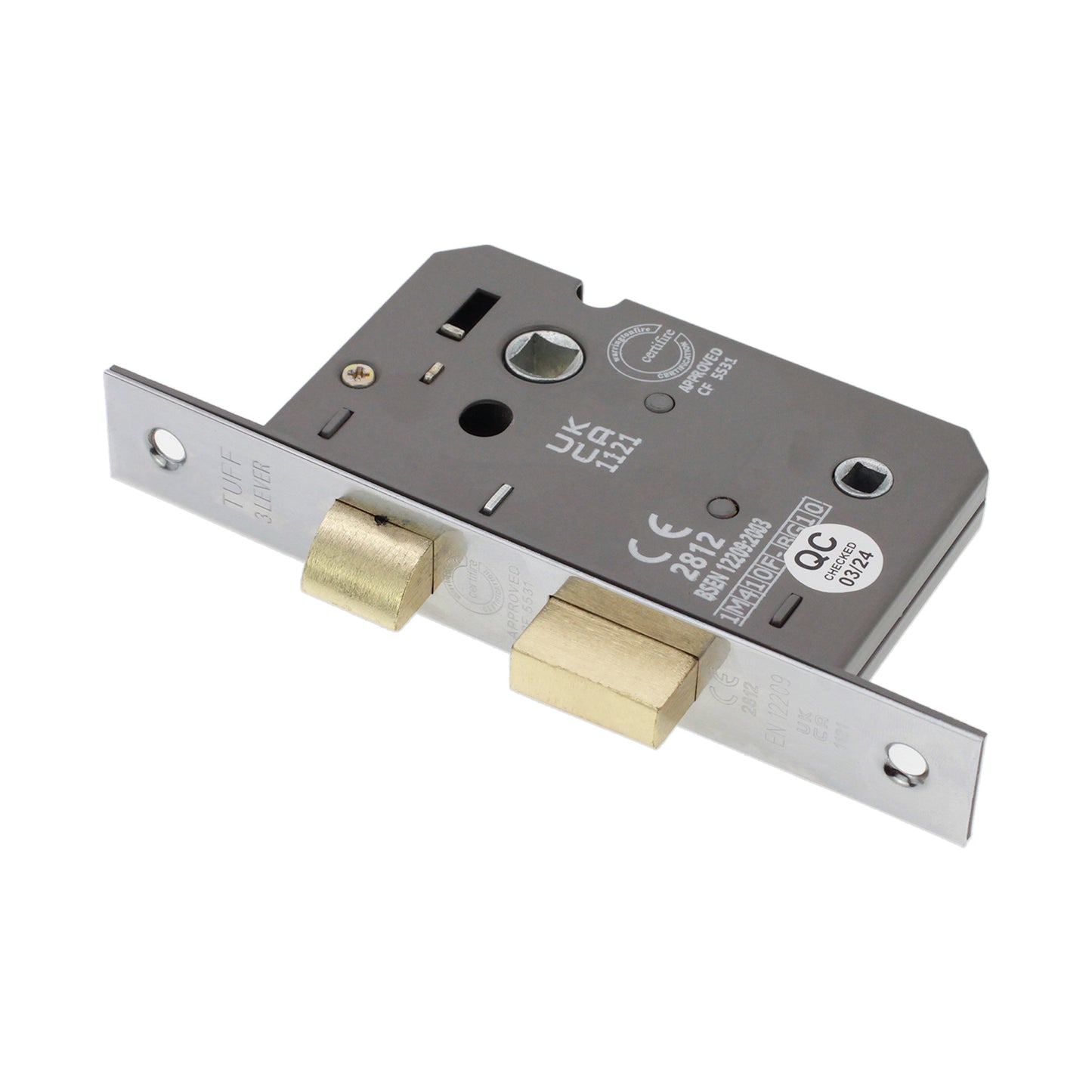 Serrure de salle de bain à 3 leviers FD60, 3 pouces, homologuée CE - Nickelée