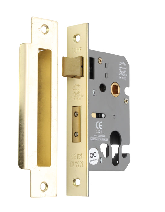 2.5" CE Euro Profile Mortice Sash Lock - Electro Brass