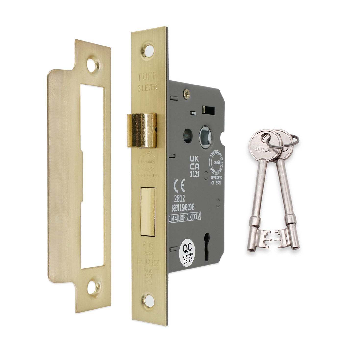 2.5" CE 3 Lever Mortice Sash Lock FD60 - Satin Brass