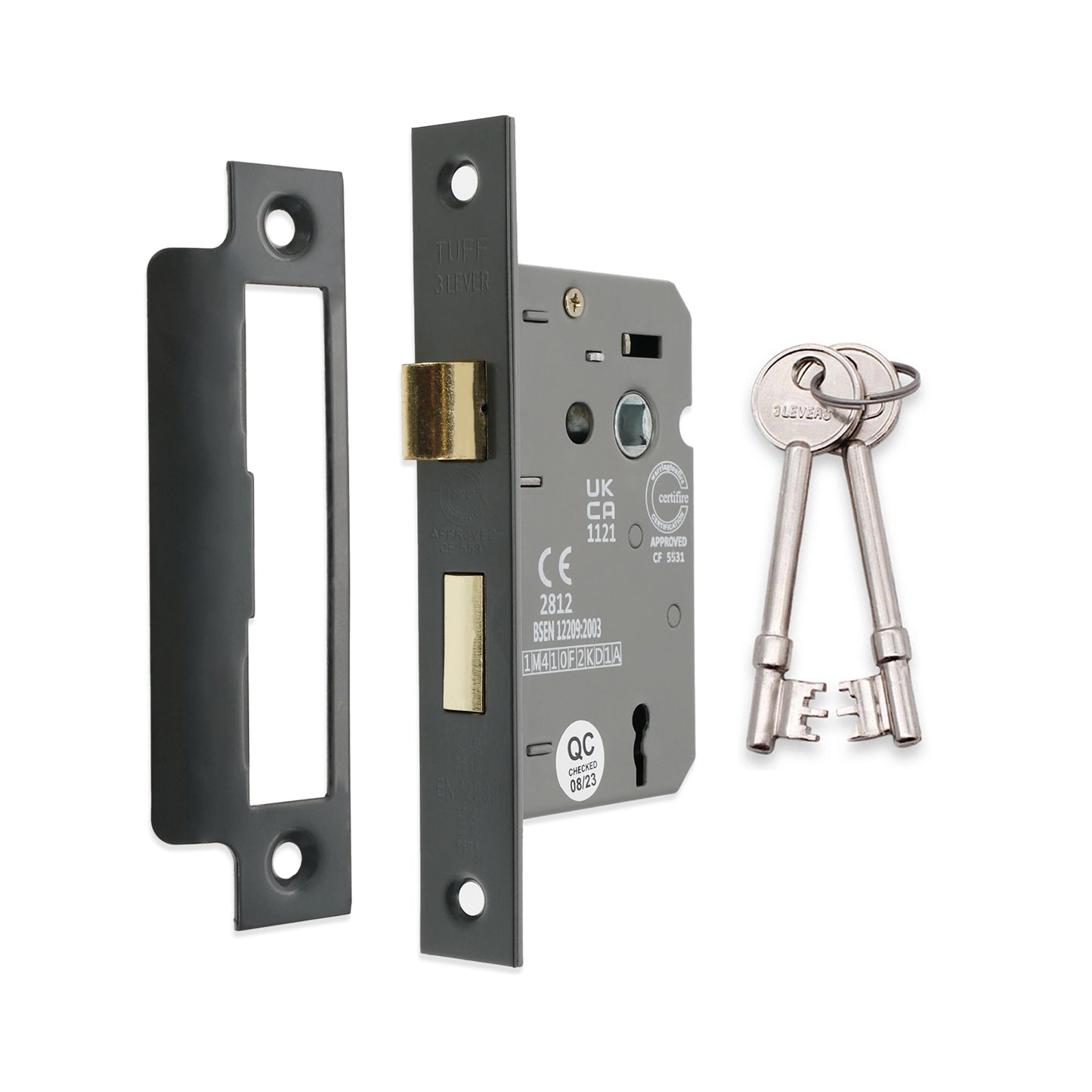 2.5" CE 3 Lever Mortice Sash Lock FD60 - Gunmetal Grey