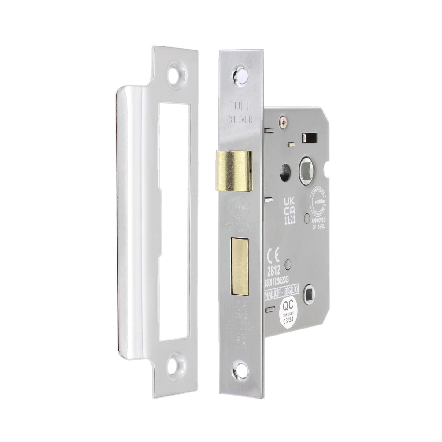 2.5" CE 3 Lever Bathroom Lock FD60 - Polished Nickel