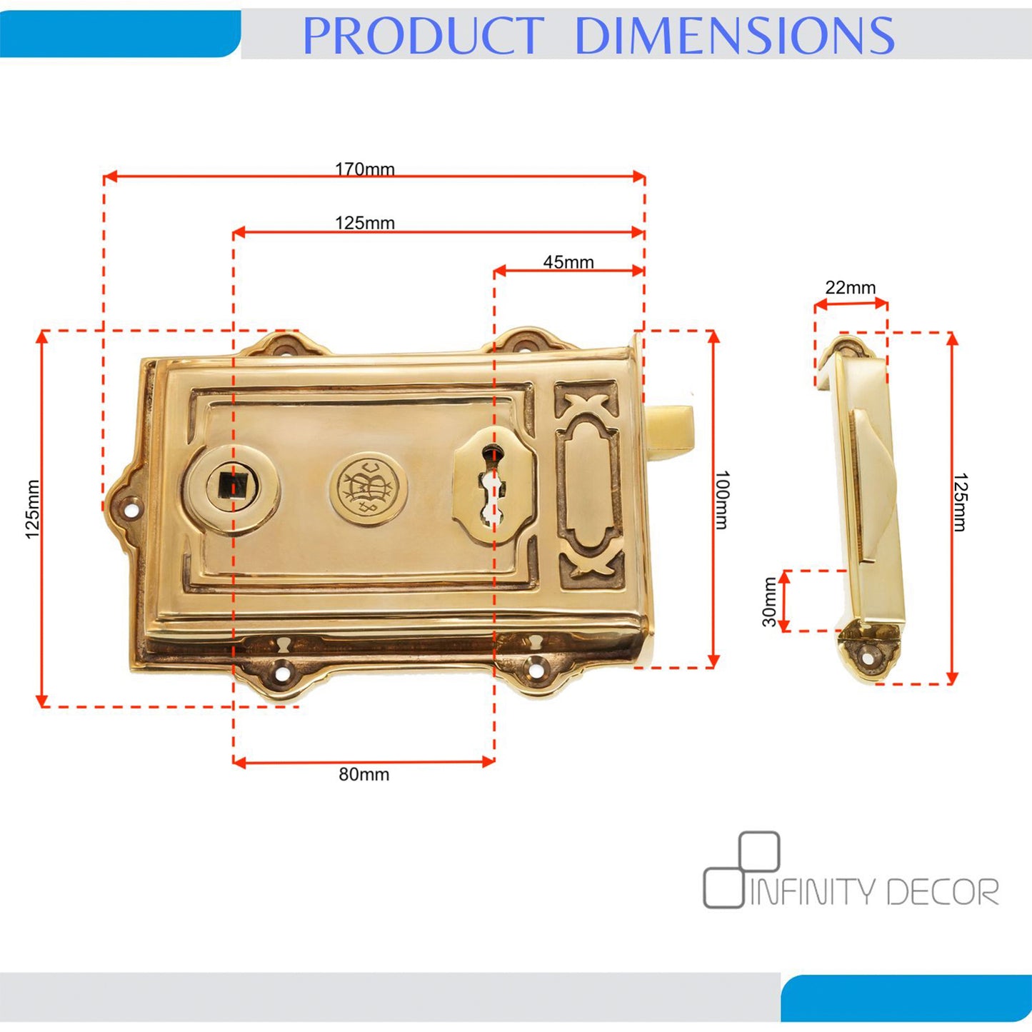 Davenport Rim Lock Polished Brass