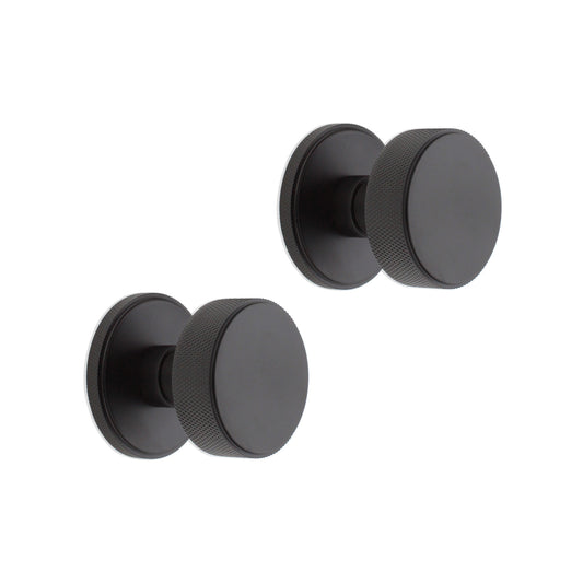 Connaught Knurled Mortice Door Knob Matt Black