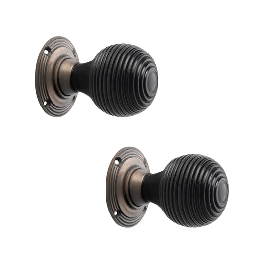 Ebonised Wood Beehive Mortice/Rim Door Knob Matt Antique