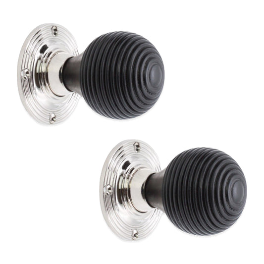 Ebonised Wood Beehive Mortice/Rim Door Knob Polished Nickel