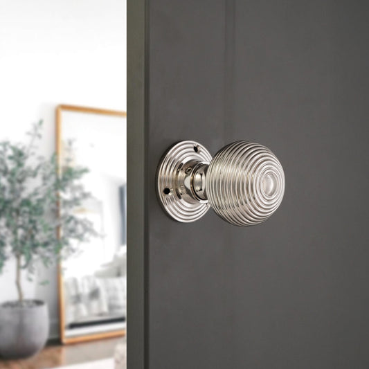 Hollow Beehive 50mm Rim/Mortice Door Knob Polished Nickel