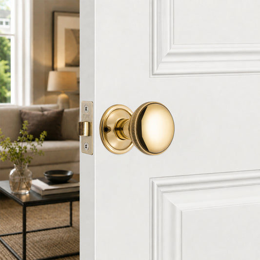 Bouton de porte Édouardien sur rosace/béquille laiton vieilli