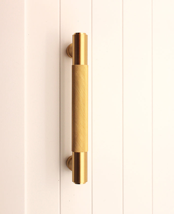 Knurled Bar Handles Medium Satin Brass