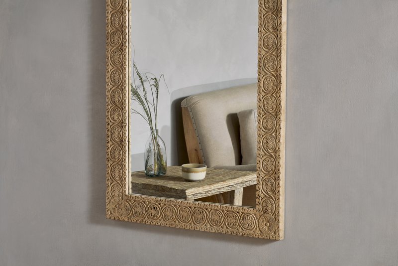 Tannir Mango Wood Carved Mirror - Natural
