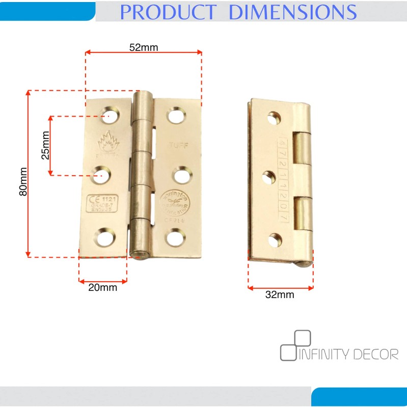 CE7 Mild Steel BB Butt Hinge - Electro Brass