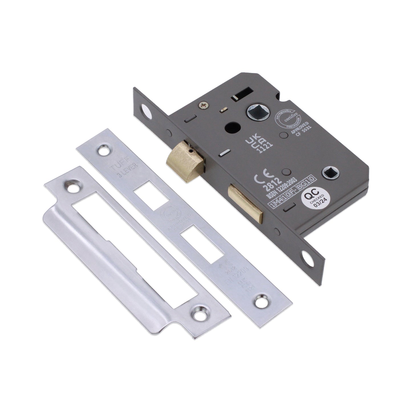 2.5" CE 3 Lever Bathroom Lock FD60 - Satin Chrome