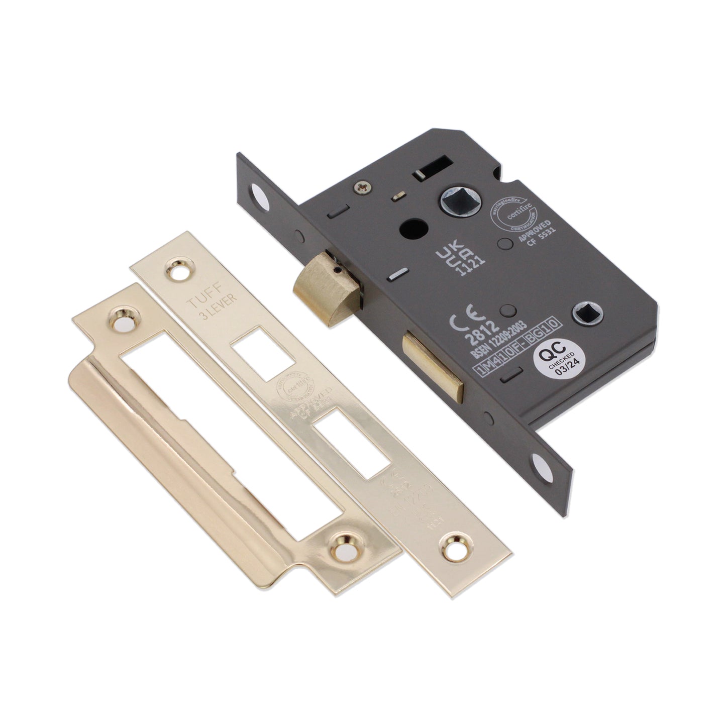 Serrure de salle de bain à 3 leviers CE 2,5" FD60 - Laiton électro