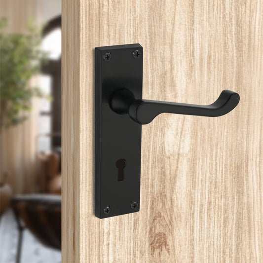 Victorian Scroll Lock Lever Handle 150mm Lock Pack Matt Black