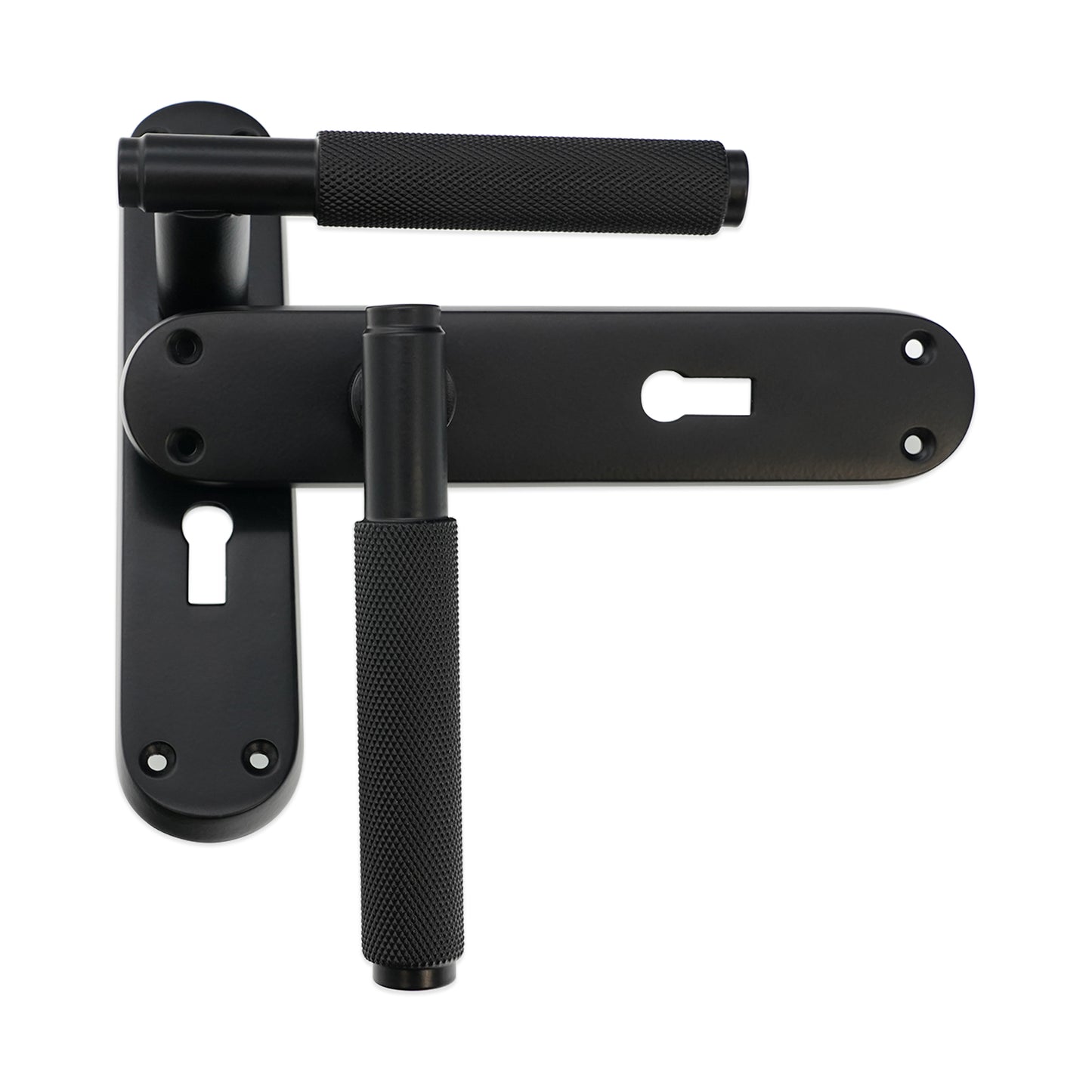 Connaught Knurled Lever on Backplate Lock Matt Black