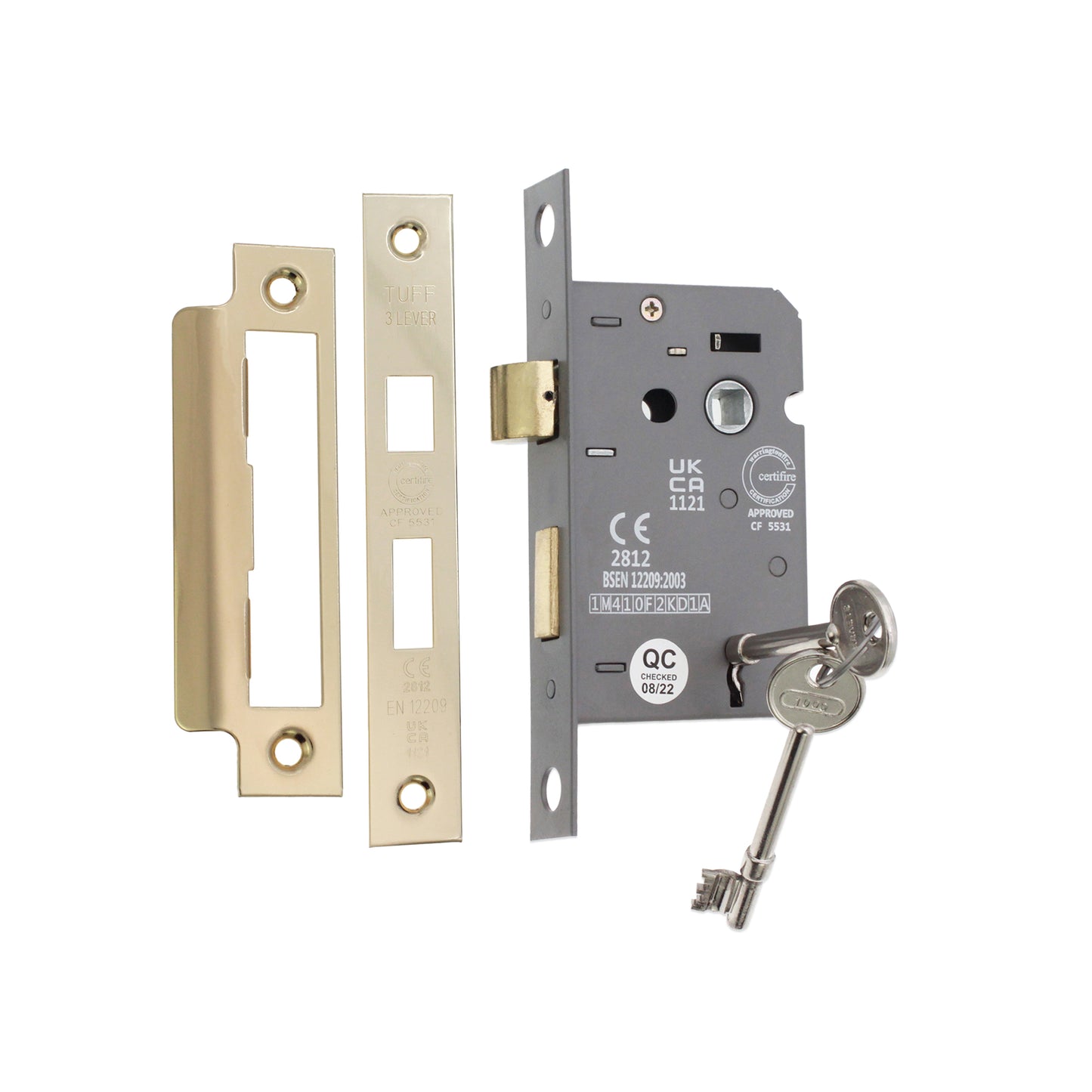 2.5" CE 3 Lever Mortice Sash Lock FD60 - Electro Brass