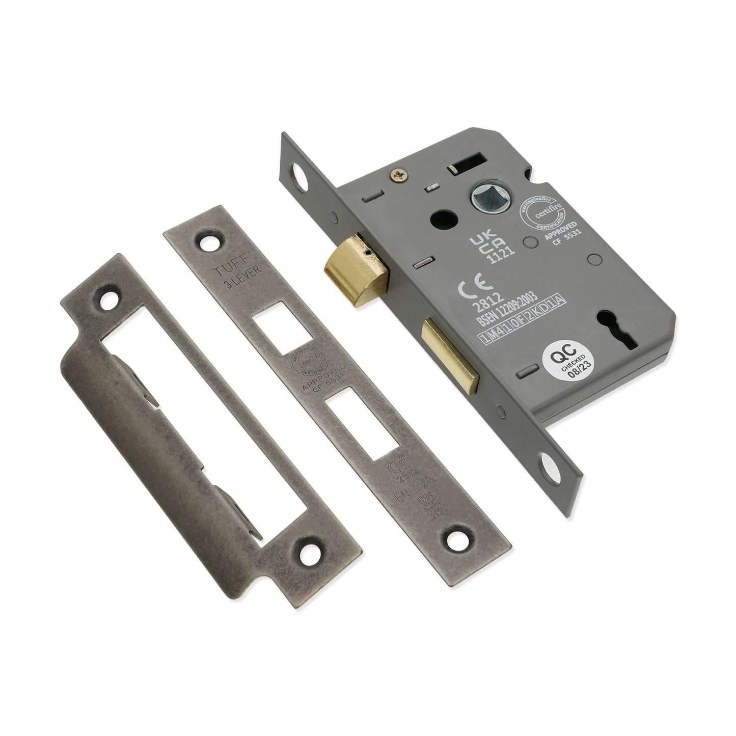 Serrure à mortaise à 3 leviers CE 2,5" FD60 - Étain